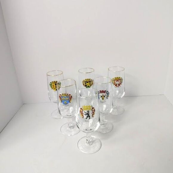 Set of 6 German Coat of Arms Wine Glasses Short Stem Port 6.5 Inch Vintage - Picture 3 of 9